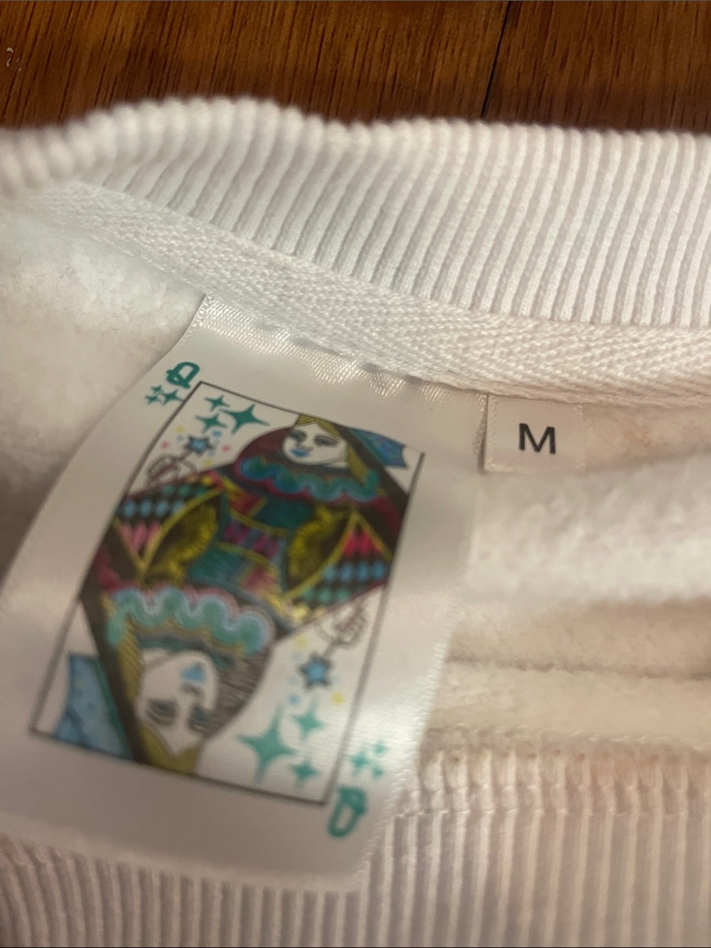 QUEEN OF SPARKLES White Crewneck Sweatshirt with Rainbow Lettering - Picture 2 of 3